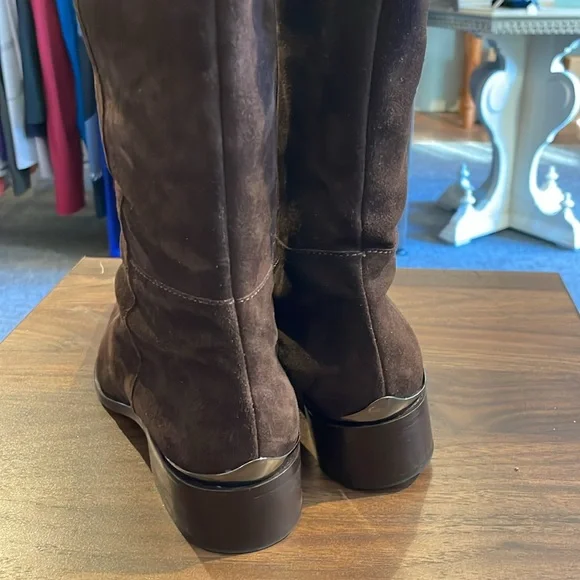 Aquatalia Italian Chocolate Suede tall boots with fur rare - Picture 2 of 8